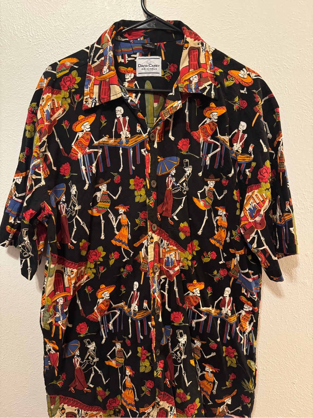 David Carey Black Day of the Dead Short-Sleeve Button-Down Shirt